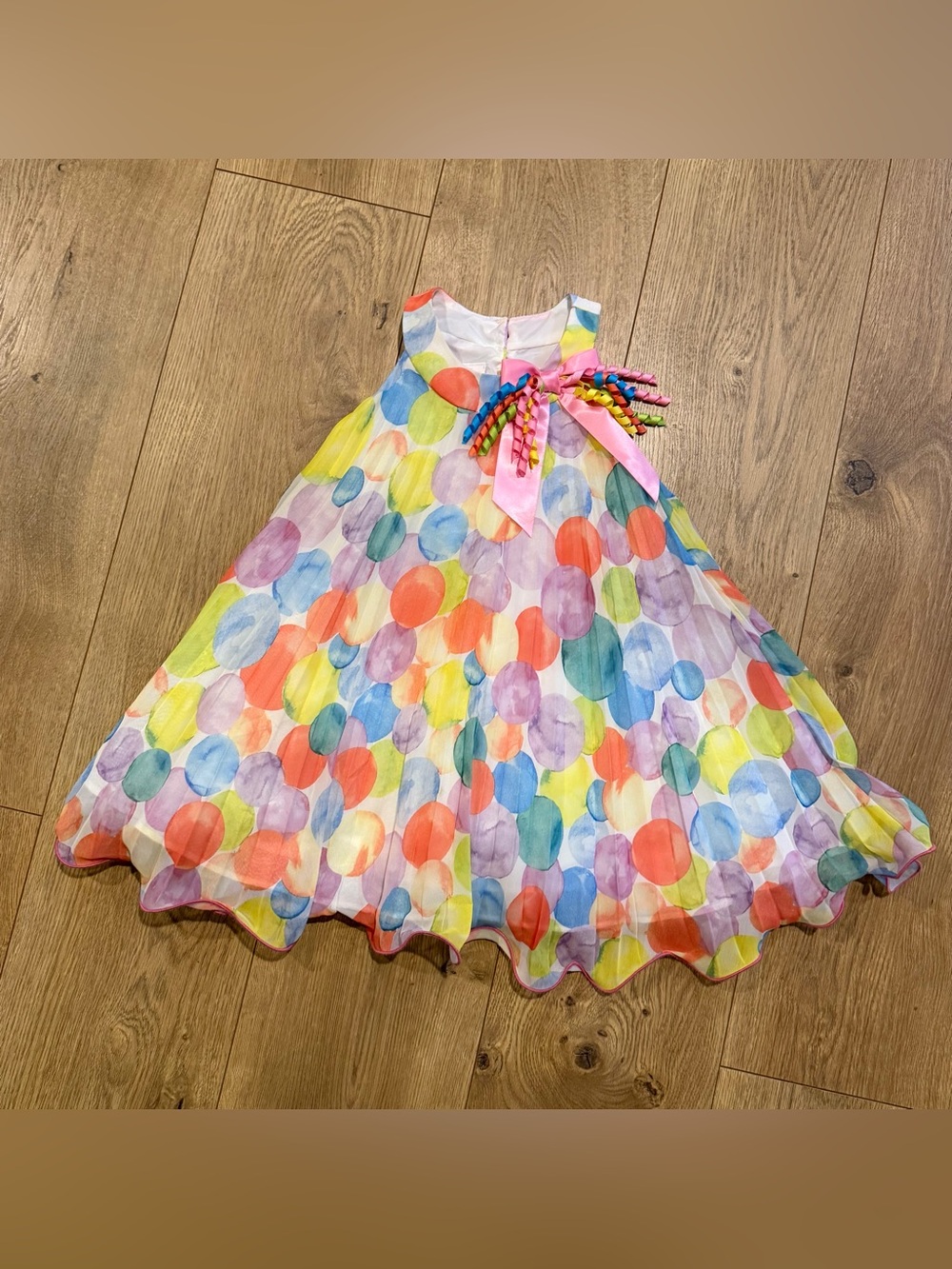 Bonnie Baby Girls A-Line Dress Multicolor Polka Dot Sleeveless Bow Size 24 mos.